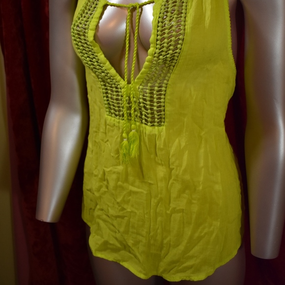 Hollister Lightweight Lime Green Macrame Tie Tank - Picture 3 of 7